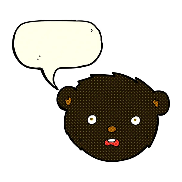 Cartone animato orso nero faccia con la bolla discorso — Vettoriale Stock