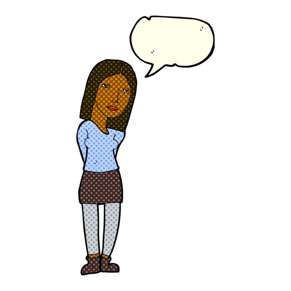 Mujer de dibujos animados esperando con burbuja del habla — Archivo Imágenes Vectoriales