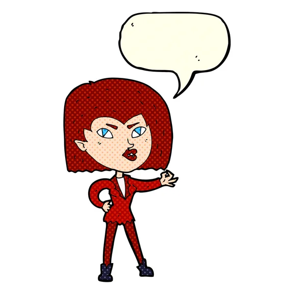 Chica vampiro de dibujos animados con burbuja de habla — Vector de stock