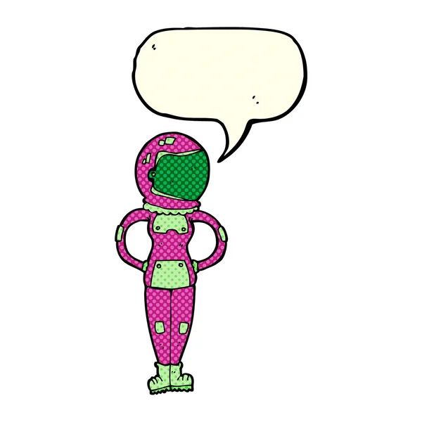 Cartoon-Astronautin mit Sprechblase — Stockvektor