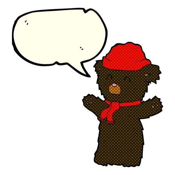 Cartoon cute black bear with speech bubble — Stock Vector