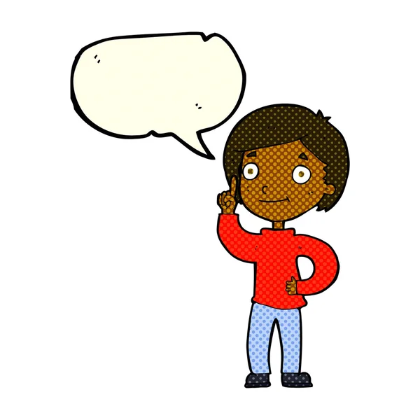 Cartoon jongen met idee met spraakbel — Stockvector