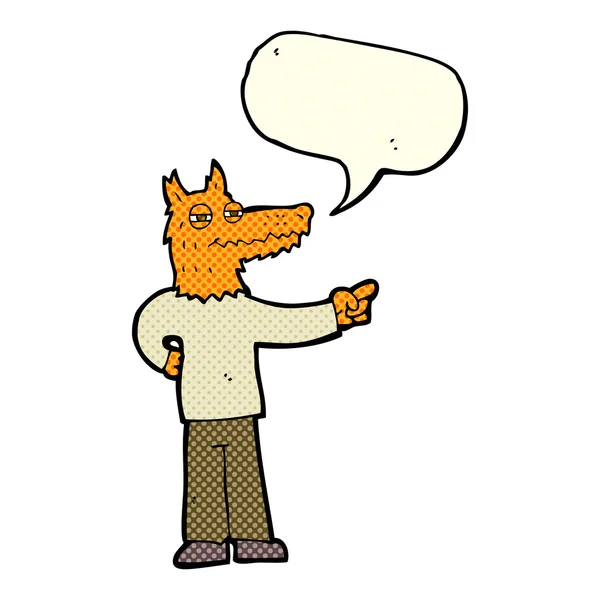 Fox adam konuşma balonu ile işaret çizgi film — Stok Vektör