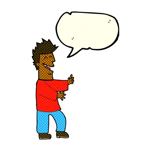 Caricatura riendo hombre con el habla burbuja — Vector de stock