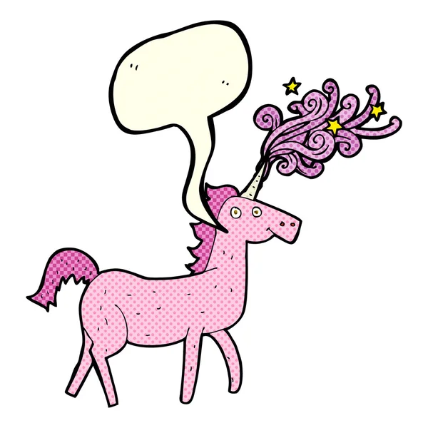Kartun magis unicorn dengan gelembung bicara - Stok Vektor