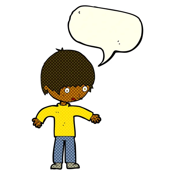 Dibujos animados confundido chico con el habla burbuja — Archivo Imágenes Vectoriales