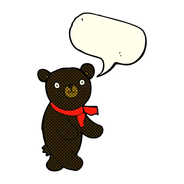 Cute cartoon black teddy bear with speech bubble — Stock Vector