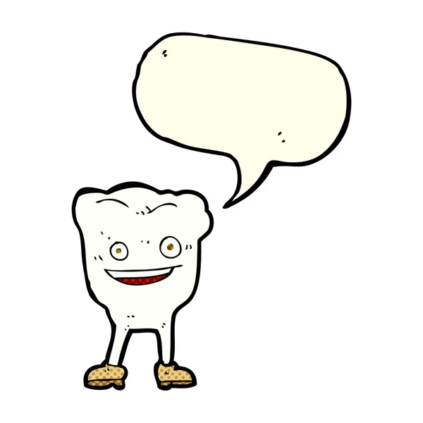 Happy tooth stripfiguur met tekstballon — Stockvector