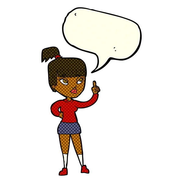 Desenho animado menina atraente com ideia com bolha de fala — Vetor de Stock