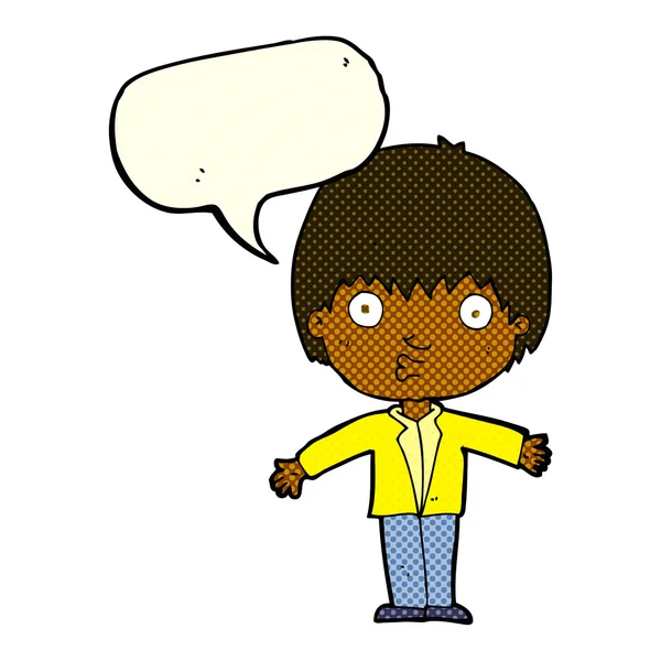 Cartone animato stupito ragazzo con bolla discorso — Vettoriale Stock