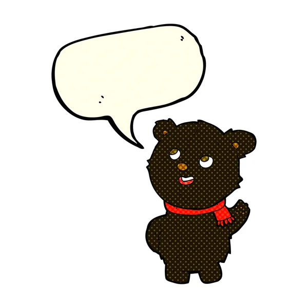 Γελοιογραφία χαριτωμένο μαύρη αρκούδα cub με το συννεφάκι λόγου — Διανυσματικό Αρχείο