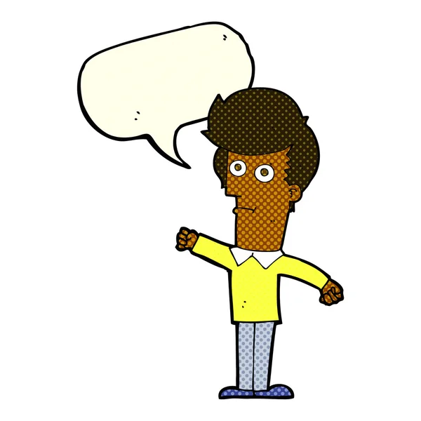 Γελοιογραφία άνθρωπος γροθιά με φούσκα ομιλία — Διανυσματικό Αρχείο