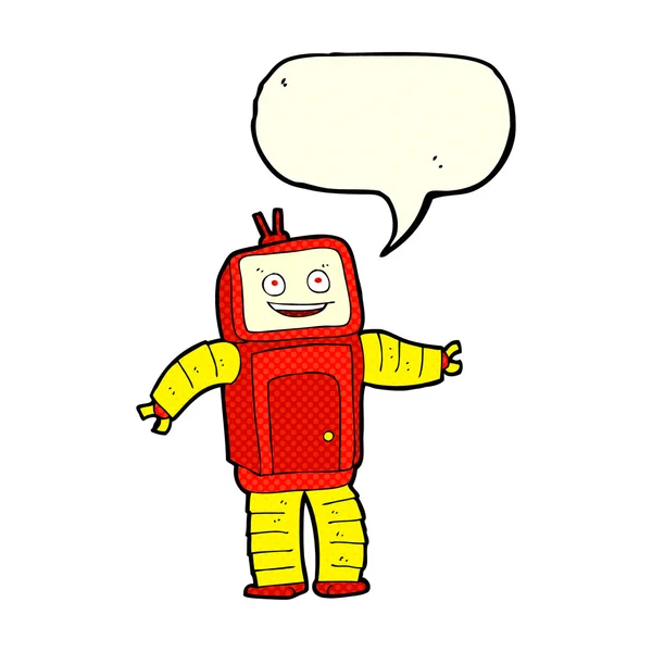 Robot divertido de dibujos animados con burbuja de habla — Vector de stock