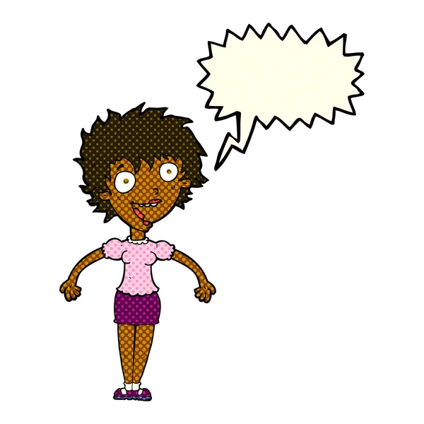 Femme excitée dessin animé avec bulle de parole — Image vectorielle
