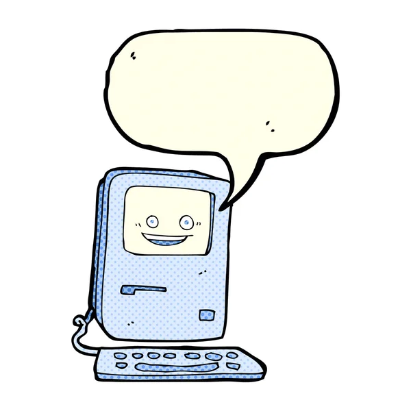 Cartoon old computer with speech bubble — Stock Vector