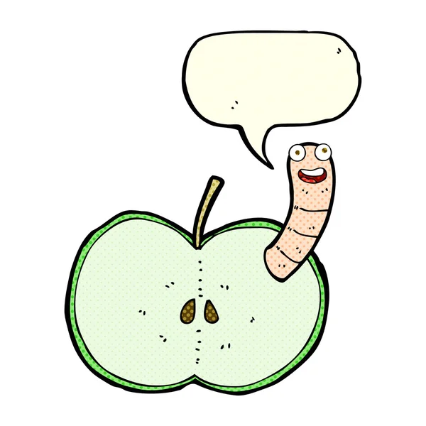 Cartoon apple with worm with speech bubble — Stock Vector