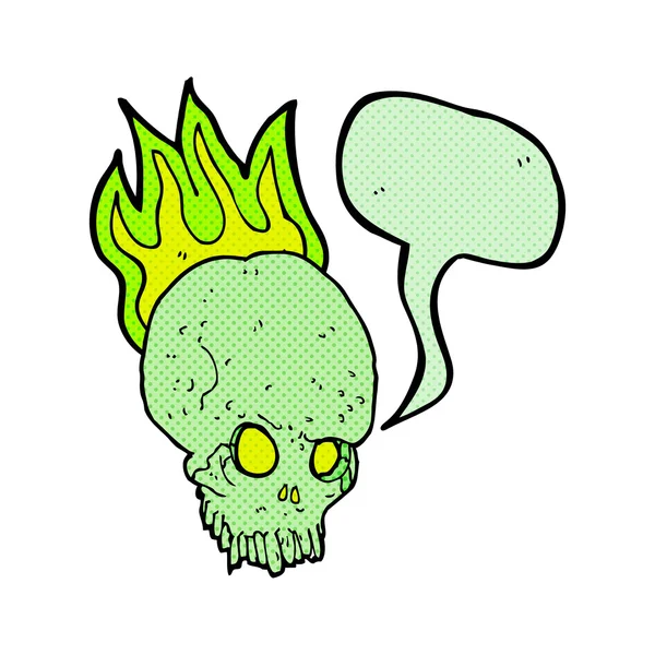 Calavera espeluznante de dibujos animados con burbuja del habla — Vector de stock