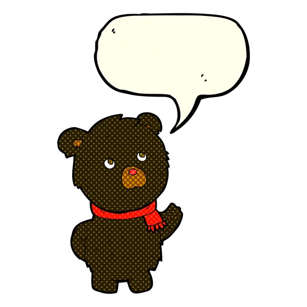 Dibujos animados lindo oso negro con burbuja de habla — Vector de stock