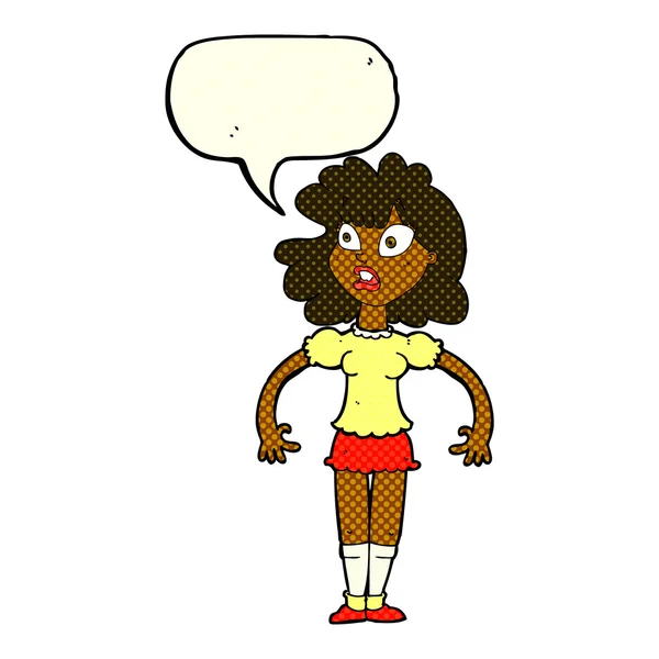 Cartoon mooi meisje met geschokte uitdrukking met spraak zeepbel — Stockvector