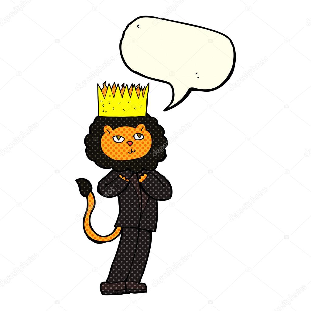 cartoon king of the beasts with speech bubble