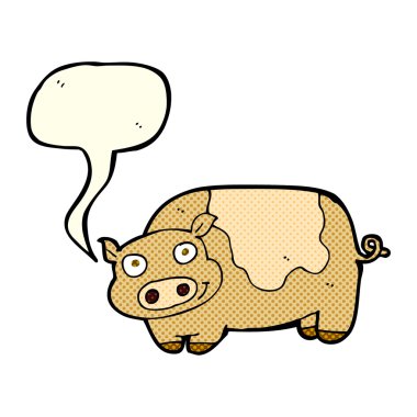 Konuşma balonlu çizgi film domuzu.