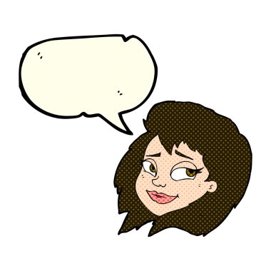 çizgi film mutlu kadın yüzü ile konuşma kabarcığı