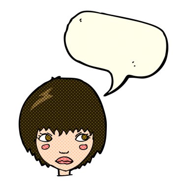 Konuşma baloncuğu olan mutsuz bir kız.