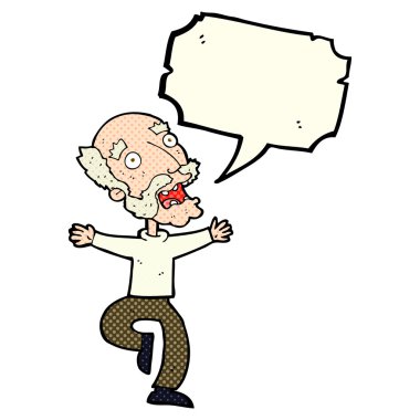 Çizgi film ihtiyarı konuşma baloncuğundan korkuyor.