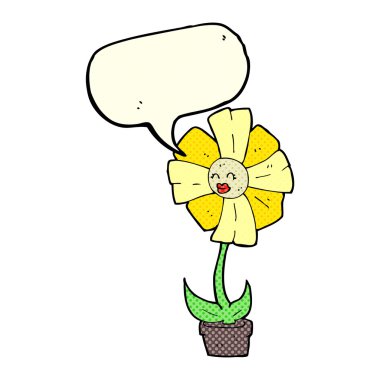 Konuşma baloncuklu karikatür çiçeği