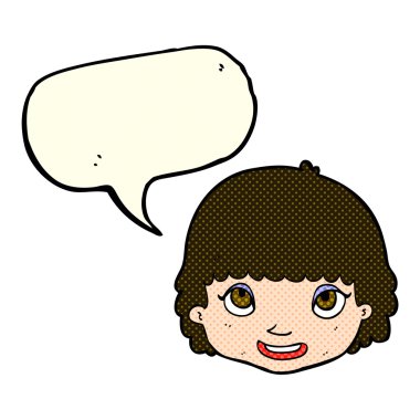 çizgi film mutlu kadın yüzü ile konuşma kabarcığı