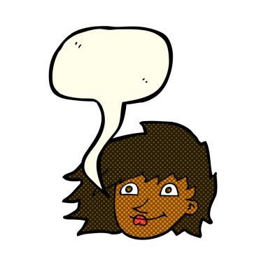 Konuşma baloncuklu bir kadın yüzü.