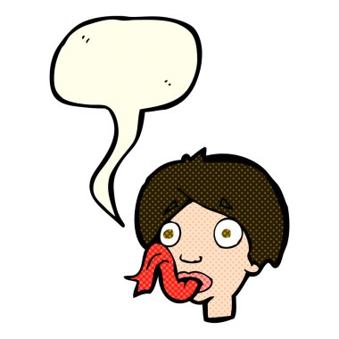 karikatür kafası konuşma baloncuğuyla dilini dışarı çıkarıyor