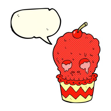 Konuşma baloncuklu ürkütücü kafatası keki.