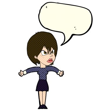 Çizgi film, konuşma baloncuğu ile rahatsız kız