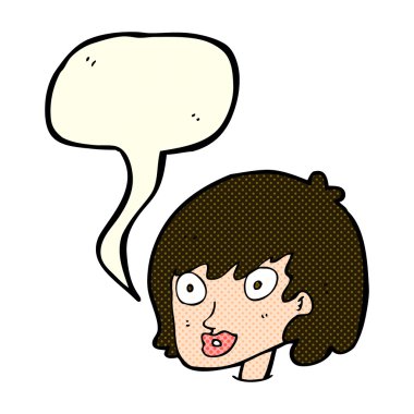 çizgi film mutlu kadın yüzü ile konuşma kabarcığı