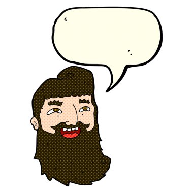 Çizgi filmdeki sakallı adam konuşma balonuyla gülüyor.