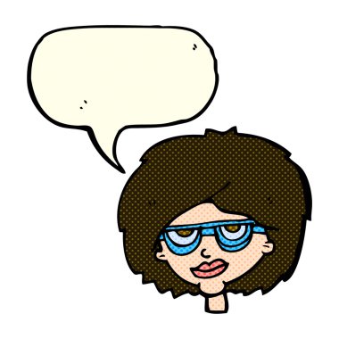 karikatür konuşma balonu ile gözlük takan kadın