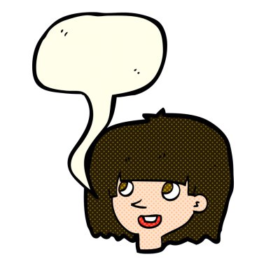 çizgi film mutlu kadın yüzü ile konuşma kabarcığı