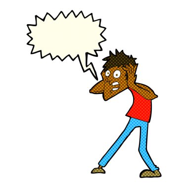 Çizgi filmci konuşma baloncuğuyla panikliyor.