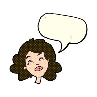 çizgi film mutlu kadın yüzü ile konuşma kabarcığı