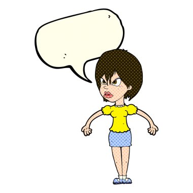 karikatür rahatsız kadınla konuşma balonu