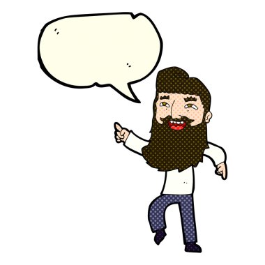 çizgi film adam gülüyor ve konuşma balonu ile işaret eden sakallı