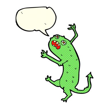 Konuşma balonu olan küçük bir canavar.