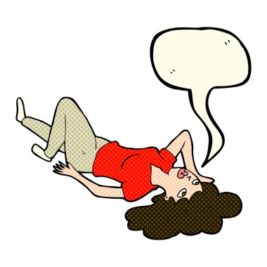 çizgi film kadın konuşma balonu ile yerde yatarken