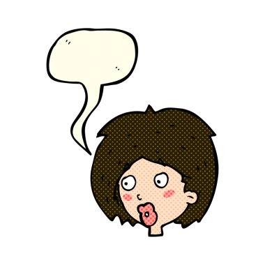 Çizgi filmdeki kadın konuşma balonuyla bakıyor.