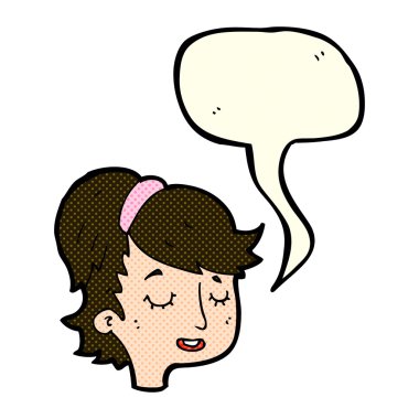 Konuşma baloncuklu güzel kadın yüzü.