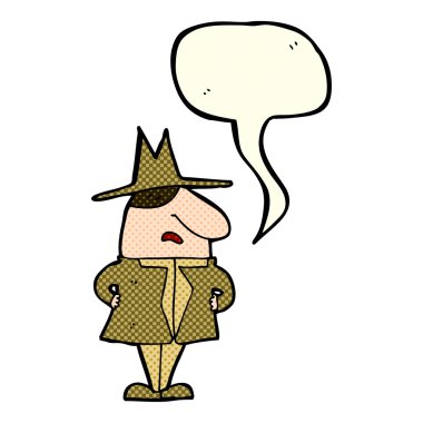 çizgi film erkek palto ve şapka ile konuşma balonu