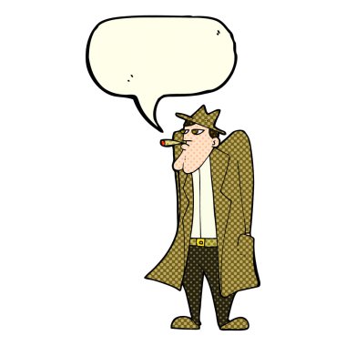 çizgi film adam şapka ve trençkot ile konuşma balonu