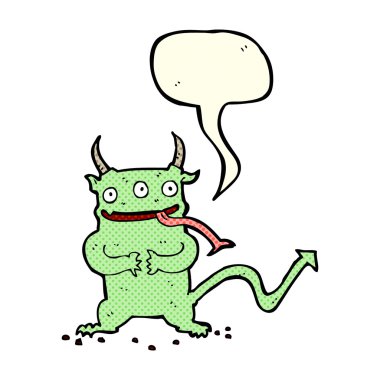 Konuşma baloncuğu olan küçük şeytan.