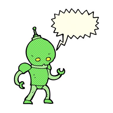 Konuşma baloncuklu uzaylı robot.
